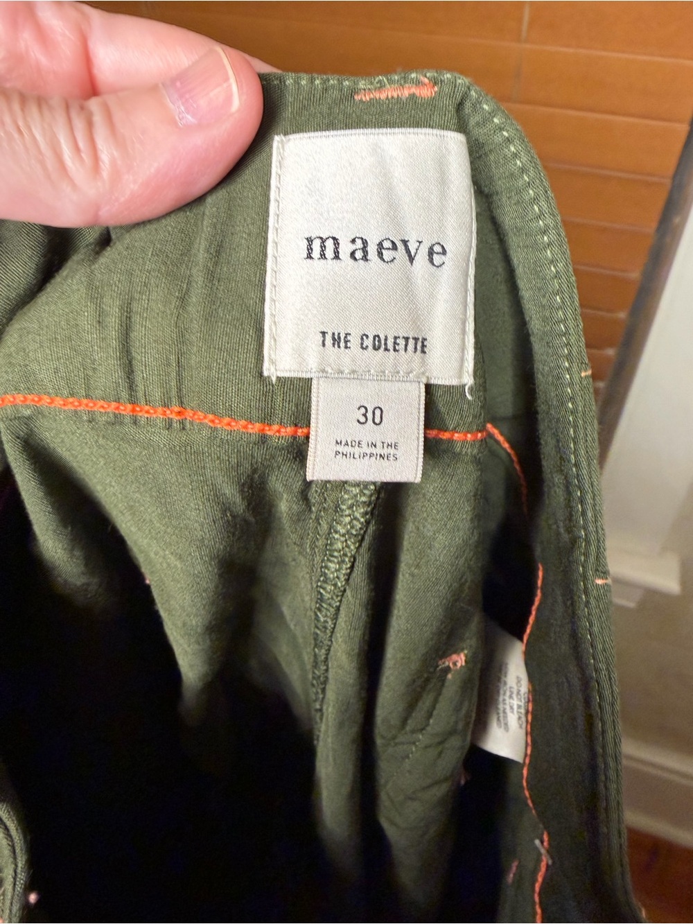Maeve Olive Green High-Waist Wide Leg Pants with Contrast Stitching - Picture 7 of 8
